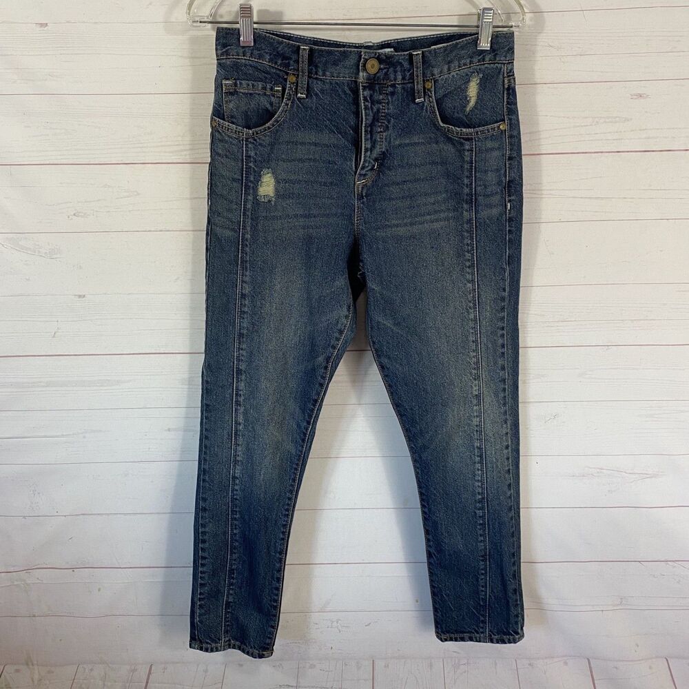 Code Bleu Womens Button Fly Vintage Taper Leg Ankle Jeans Sz 4 Blue Cotton Blend